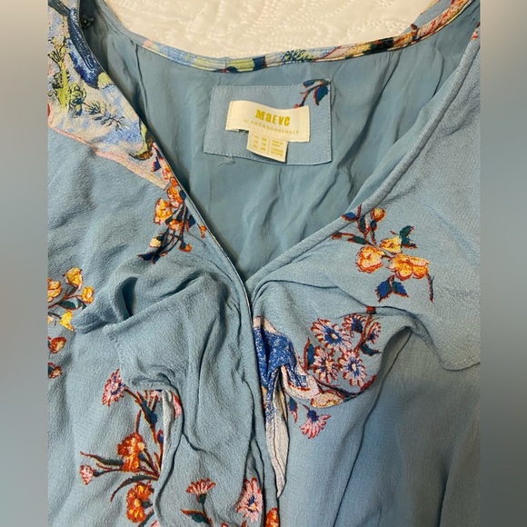 Anthropologie Maeve Sky Blue Floral Wrap Midi Dress - Picture 5 of 5